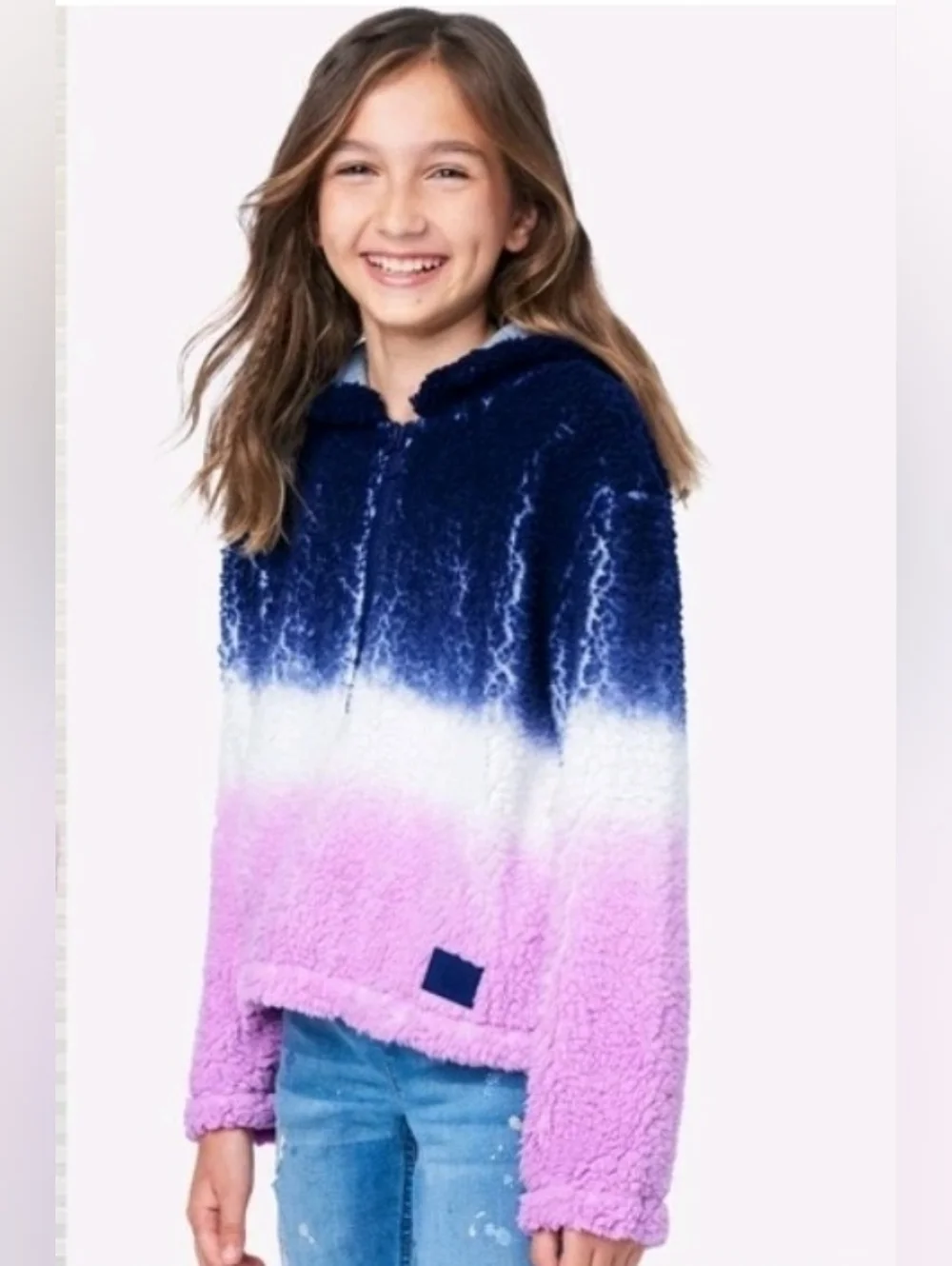 Justice Navy & Purple Ombre Half Zip Sherpa Hoodie Girls Size 12/14
